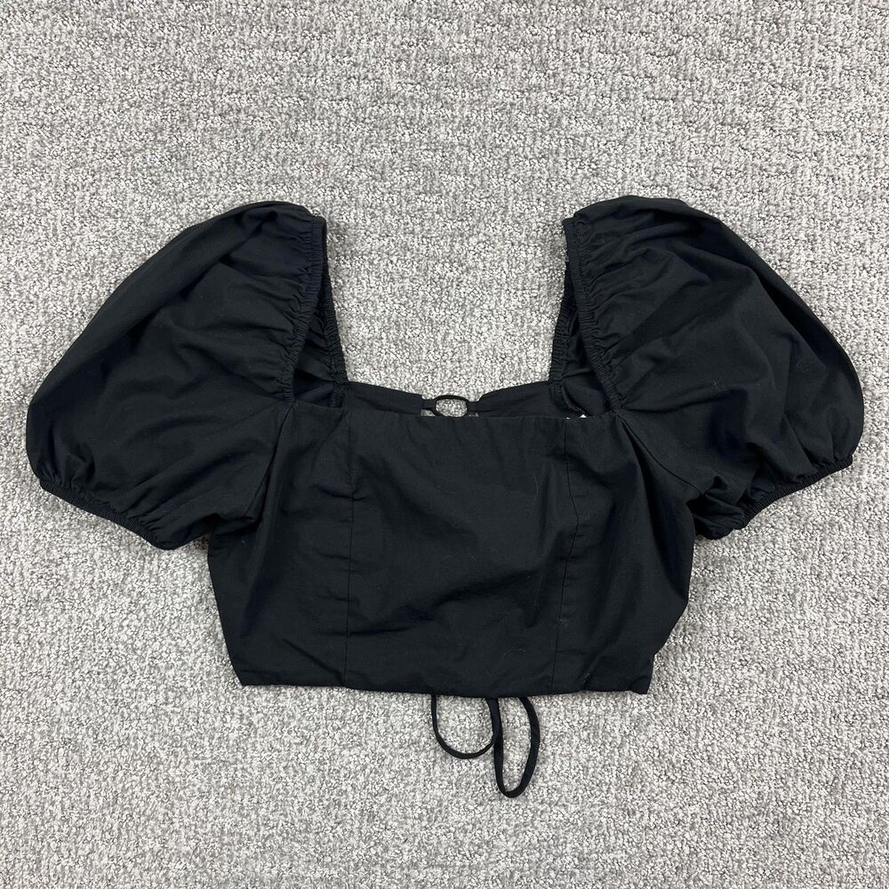 Altard State Blouse Womens Medium Black Puff Sleeve Crop Top Corset Back Goth